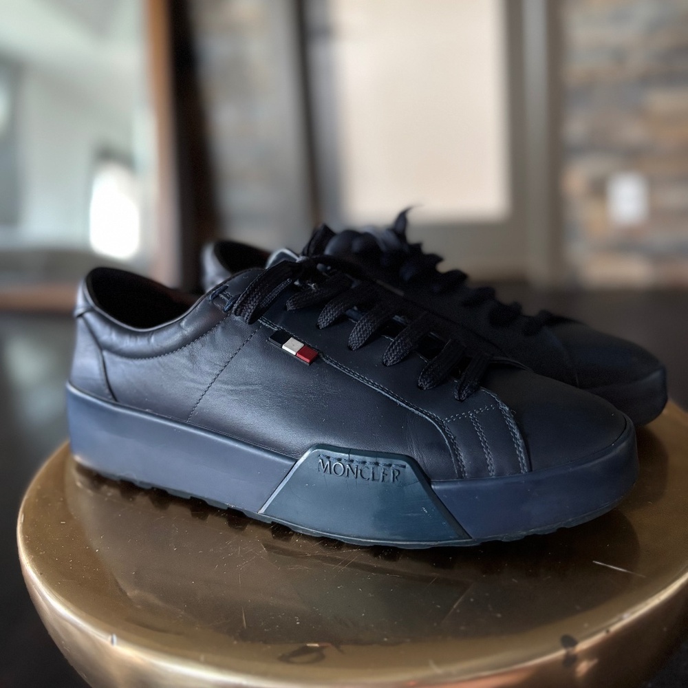 Mens Moncler Navy blue leather sneakers